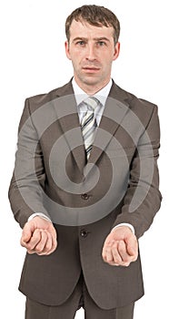 Businessman holding hands in front of him