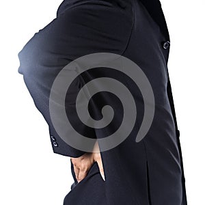 Businessman holding hands on his aching back