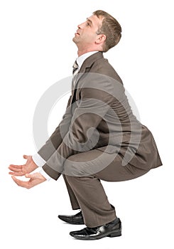 Businessman holding heavy empty space