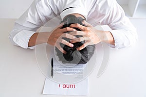 Businessman holding with I quit words card letter, resign employee Change of job concept