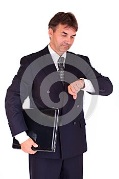 Businessman holding laptop