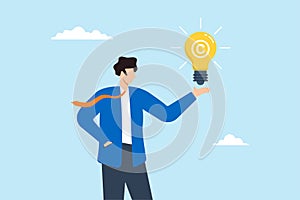 Businessman holding light bulb idea with copyright symbol illustrating protecting intellectual property