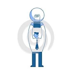 Businessman holding a lighted lamp over his head. Symbol of ideas, insights. Business concept, vector illustration