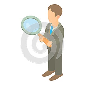 Businessman holding magnifying glass icon