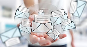 Businessman holding manuscript contact icon in his hand