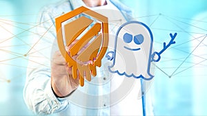 Businessman holding a Meltdown and Spectre processor attack with