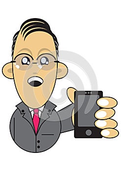 Businessman holding mobile phone illustration