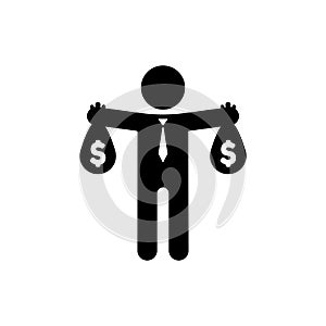 Businessman holding money bag in hands icon in black. Vector on isolated white background. EPS 10