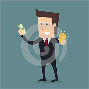 Businessman holding money and idea business concept vector