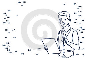 Businessman holding papers folder business man manager presentation report concept male hand drawh portrait sketch