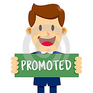 Businessman holding Promoted Sign