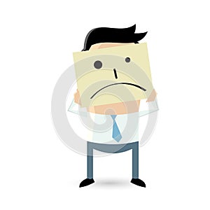 Businessman is holding sad face sketch