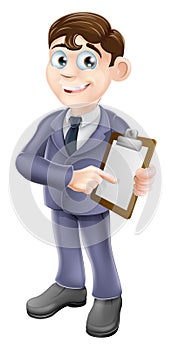 Businessman holding survey or clipboard