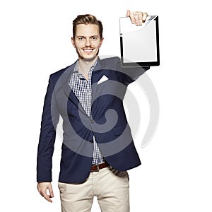 Businessman holding a tablet