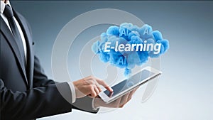 E-Learning Digital Cloud Icon Above Tablet
