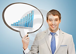 Businessman holding text bubble with graph