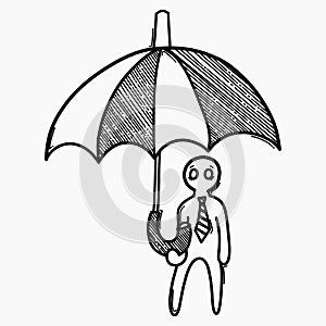 Businessman holding an umbrella. Doodle vector icon. Drawing sketch illustration hand drawn cartoon line eps10
