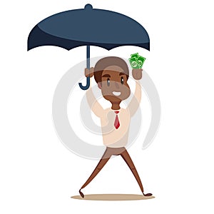 Businessman holding umbrella to protect money. for financial, insurance savings concept