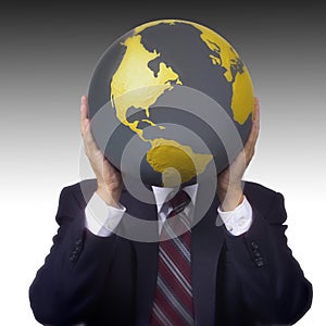 Businessman Holding World Globe Eco Ecological Economic Emissions Environment Environmental Earth Global Globalization Man