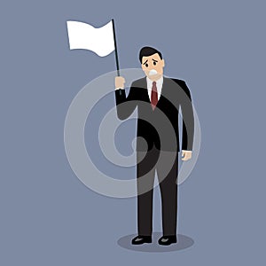 Businessman holds white flag of surrender