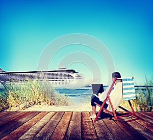 Businessman Holiday Working Business Travel Beach Concept