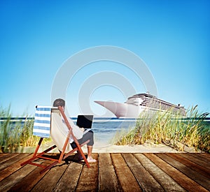 Businessman Holiday Working Business Travel Beach Concept