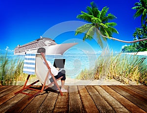 Businessman Holiday Working Business Travel Beach Concept