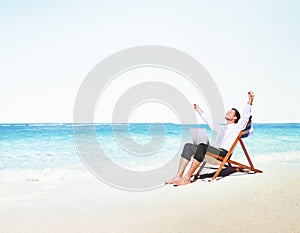 Businessman Holiday Working Business Travel Beach Concept