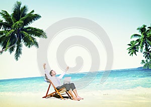 Businessman Holiday Working Business Travel Beach Concept