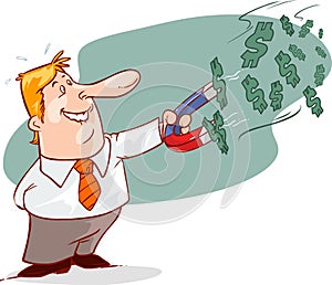 businessman with horseshoe magnet collecting money , eps10 vector format