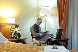 Businessman in a hotel room