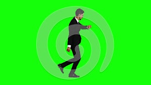 Businessman is in a hurry to work, he starts to run. Green Screen