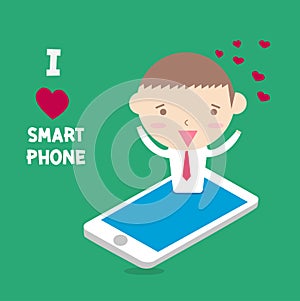 Businessman I love smartphone with happy moment.