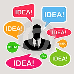 Businessman icon with colorful speech or comment bubbles