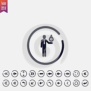 businessman icon, illustration. flat icon. arrow icons