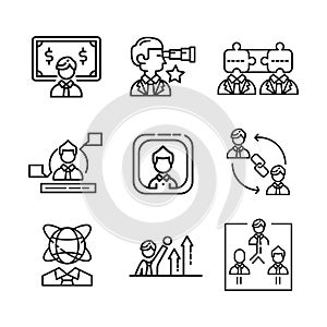 Businessman Icon Set Black And White Illustration