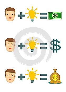 Businessman with idea bulb get a lot of money. Business creativity concept.