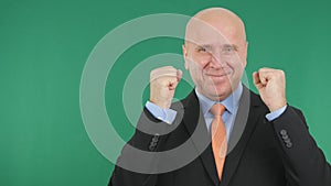 Businessman Image Smile and Gesticulate Enthusiastic With Green Screen in Backgr