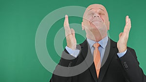 Businessman Image Smile and Gesticulate Happy With Green Screen in Background