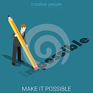 Businessman from impossible to possible flat 3d isometric vector