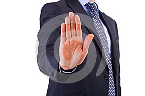 Businessman indicating stop with his hand.