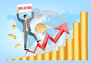 Businessman, inflation increase world concept, vector illustration