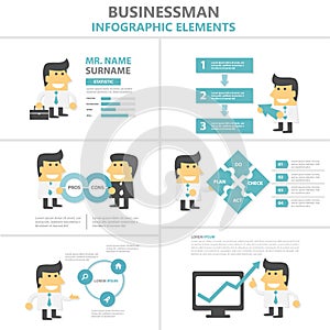 Businessman Infographic elements flat design vector set for marketing advertising, buinessman cartoon vector