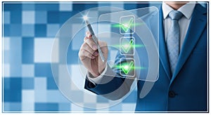 Businessman interacting with digital interface future technology data visualization business innovation