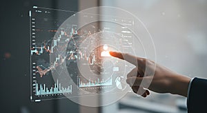Businessman Interacting with Futuristic Financial Data Interface
