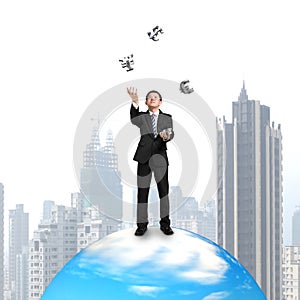 Businessman juggling with money symbol on ball