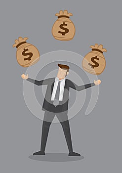Businessman Juggling Sacks of Money Vector Illustration