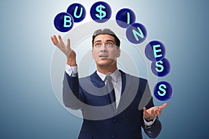 The businessman juggling between various priorities in business
