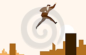 Businessman Jump Long High to Next Level Up for Success Vector Illustration