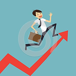 Businessman jump over growing chart